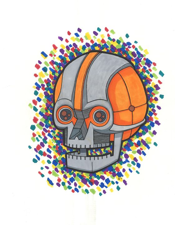 robot skull drawing
