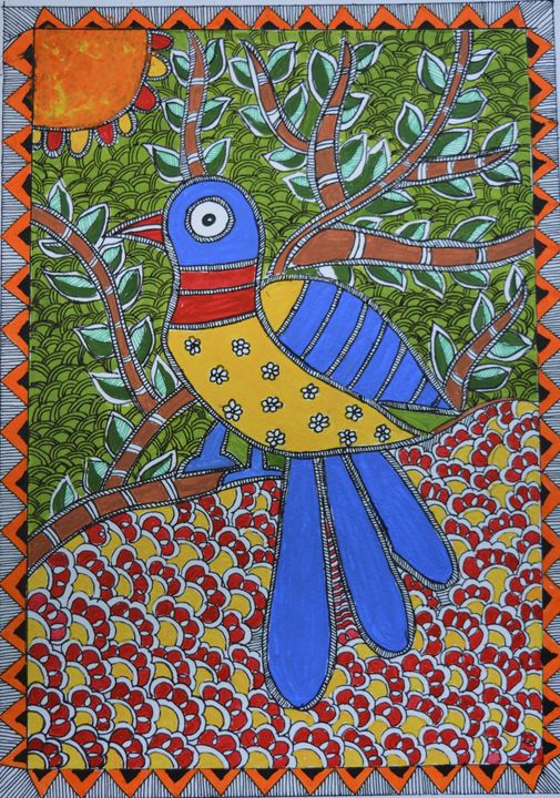 Madhubani Bird - Nilima Kalantri - Paintings & Prints, Ethnic, Cultural ...