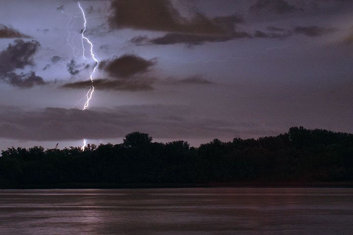 Lightning Strike over River - PhillySnaps