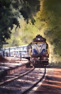 Train watercolour style art