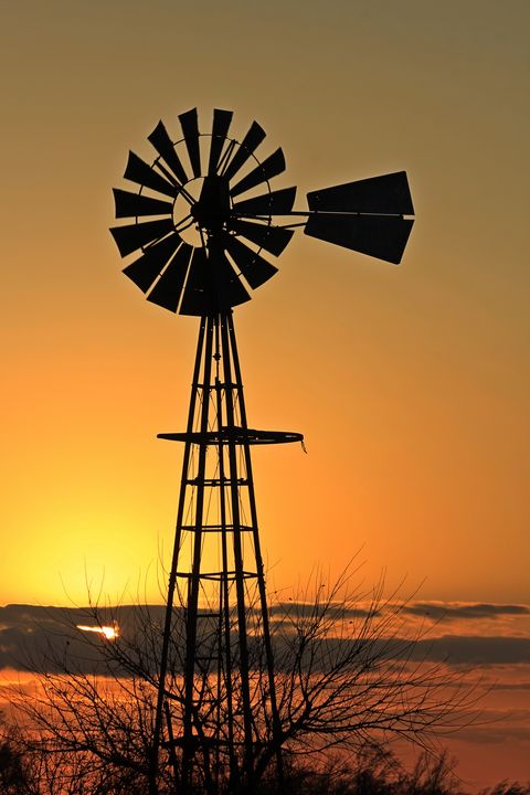 Kansas Golden Sky with a Windmill - Robert D Brozek