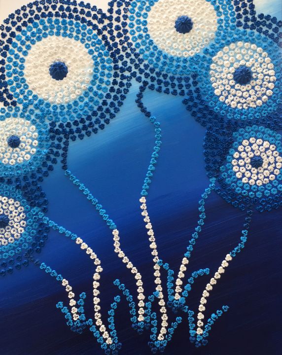 Blue Swirled Flowers - Dena Marie Art