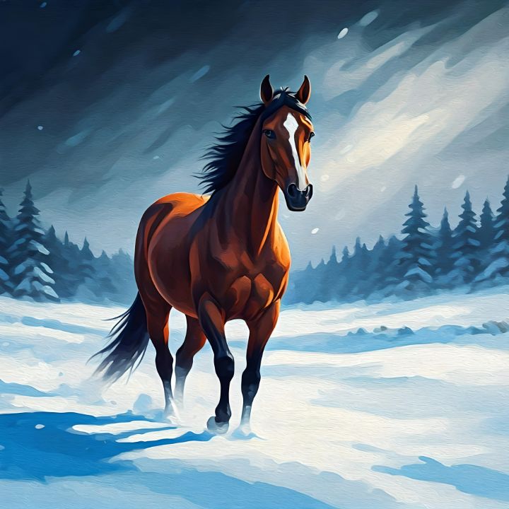 Horse In Winter Snow - Paw's Arts - Digital Art & AI, Animals, Birds ...