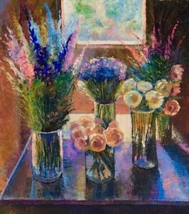 Flowers by the window - Sergey Lesnikov art