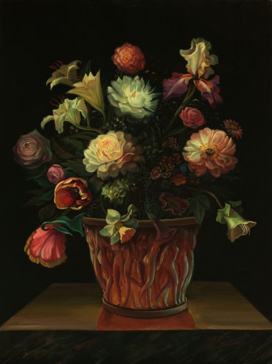 Flowers in a vase - Sergey Lesnikov art