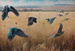 Wheatfield with crows - Sergey Lesnikov art