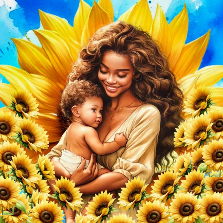 Mother and Baby Sunflower - Vibes Up by Karlin - Digital Art