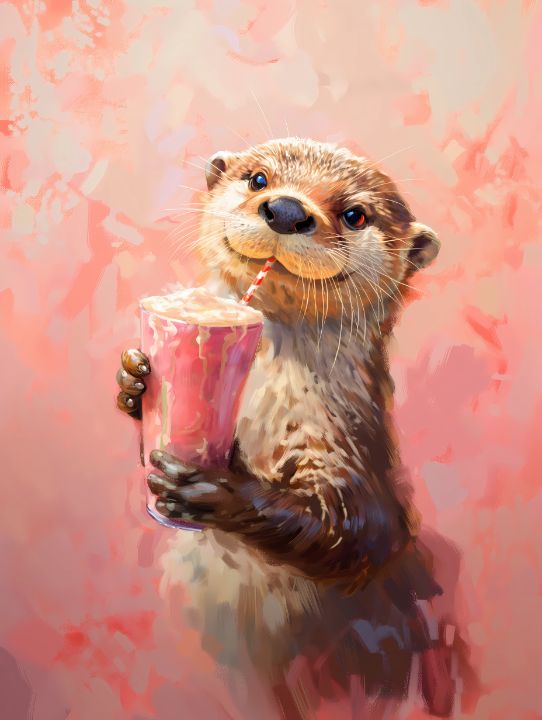 Sipping Otter - Janet Leigh - Paintings & Prints, Animals, Birds