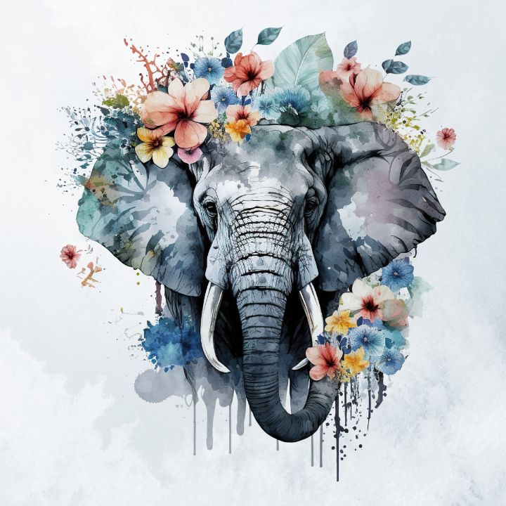 Elephant With Colorful Flowers - Rosa'le's Art Studio - Digital Art ...