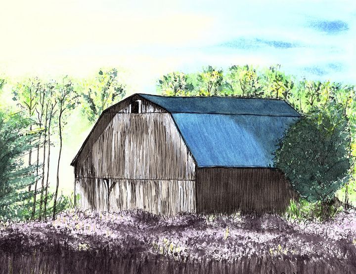 Blue Roof Barn Nancy Austin Art Paintings Prints Landscapes