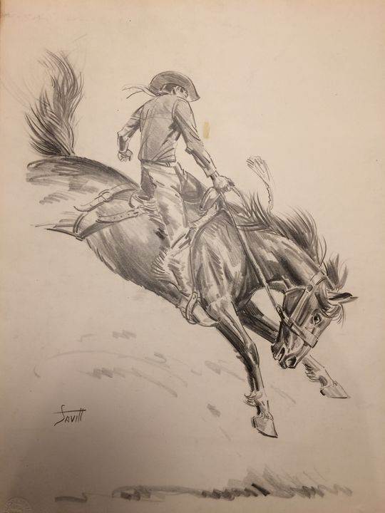 Sam Rider Drawing Rodeo Star - Sam Savitt Art - Drawings & Illustration, Animals, Birds ...