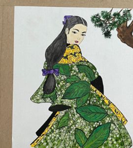 Lady in green kimono - Gong-bi