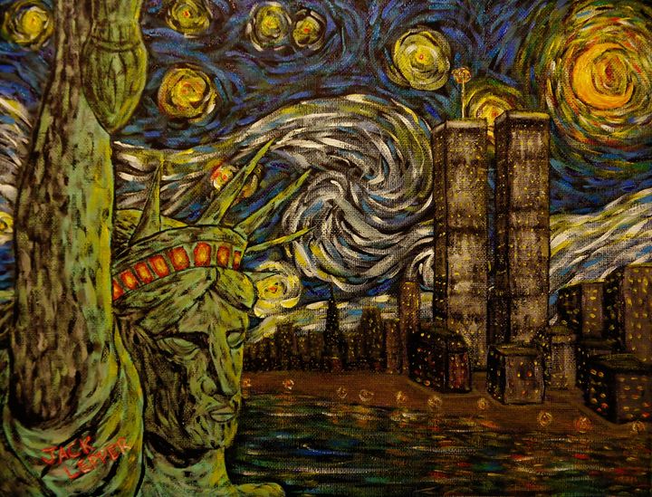 NYC Starry Night: Twin Towers - Jack Lepper - Paintings & Prints